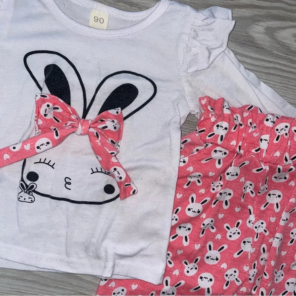 Baby Girls 2-PC Outfit 18–24 Months White Bunny Long Sleeve Top & Pink Pants Set